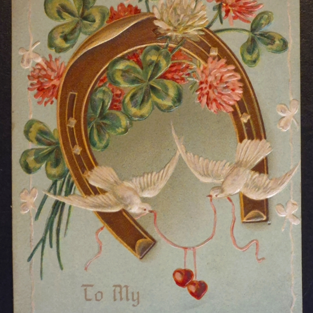 Valentines Day Antique 1910 postcard made in Germany with BF 1 cent stamp